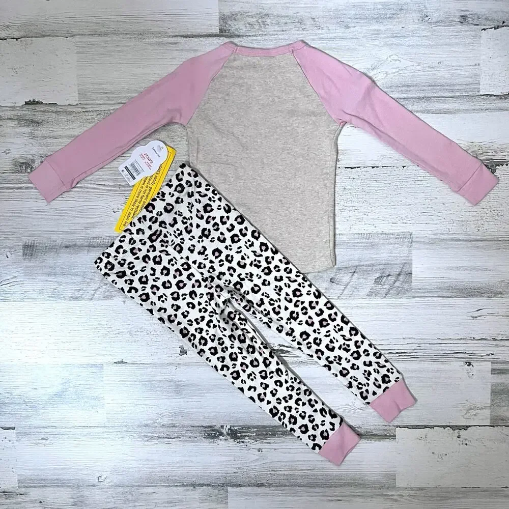 🍄3/$15 Wonder Nation Pajama Set Girls 2T Two Piece Leopard Cat Sleepwear